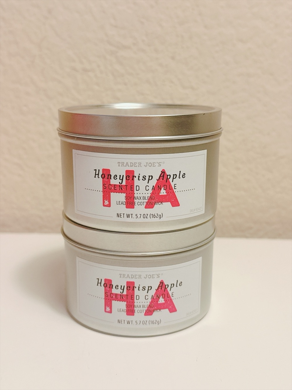 2 Pack Trader Joe’s Honeycrisp Apple Scented Candle Soy Wax 5.7oz each
